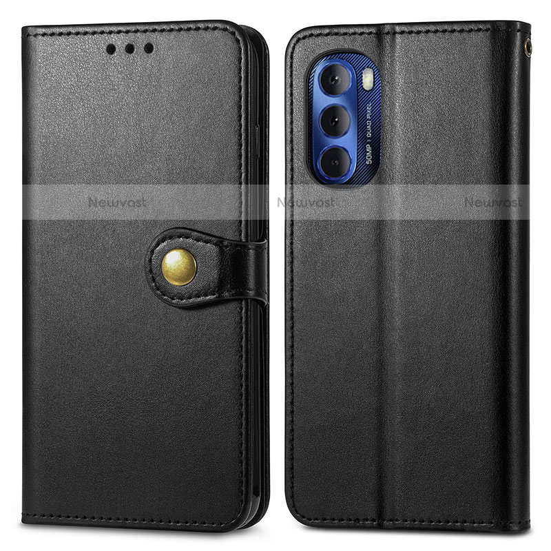 Leather Case Stands Flip Cover Holder S05D for Motorola Moto G Stylus (2022) 4G Black