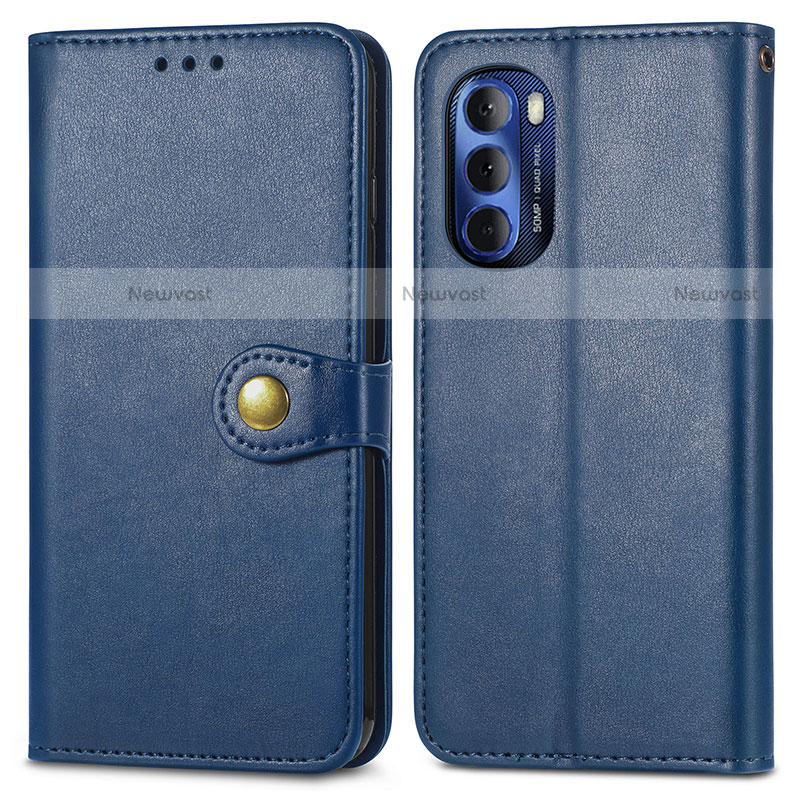 Leather Case Stands Flip Cover Holder S05D for Motorola Moto G Stylus (2022) 4G Blue