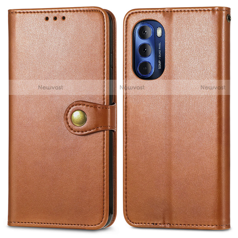 Leather Case Stands Flip Cover Holder S05D for Motorola Moto G Stylus (2022) 4G Brown