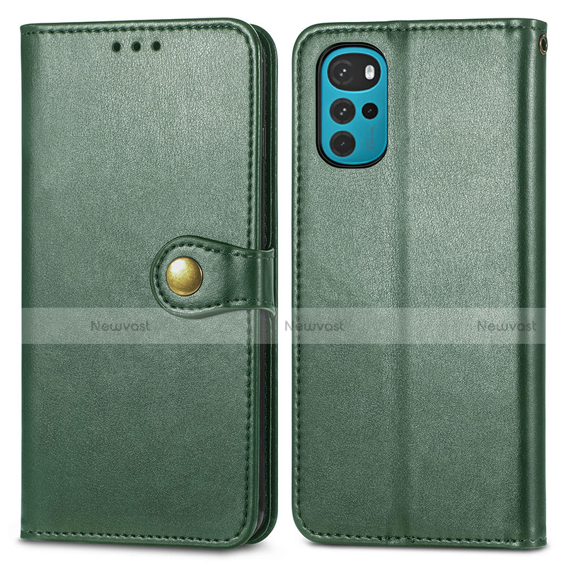 Leather Case Stands Flip Cover Holder S05D for Motorola Moto G22 Green