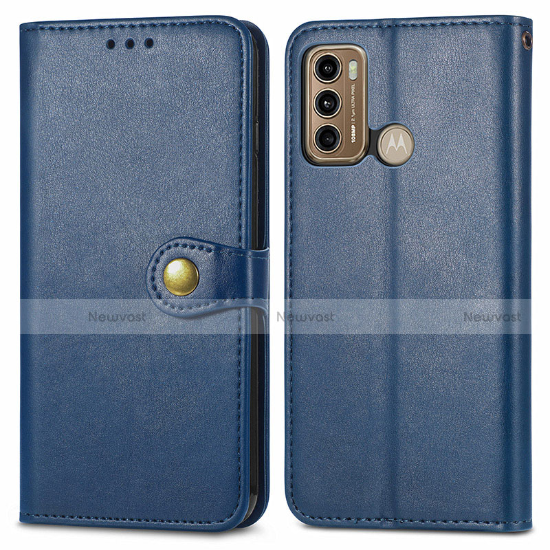 Leather Case Stands Flip Cover Holder S05D for Motorola Moto G40 Fusion Blue