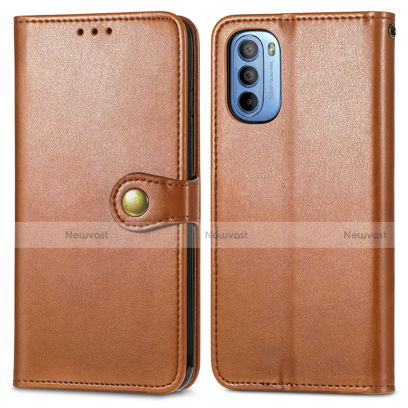 Leather Case Stands Flip Cover Holder S05D for Motorola Moto G41 Brown