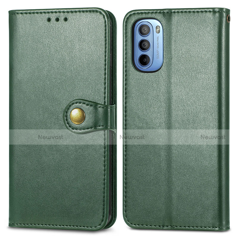 Leather Case Stands Flip Cover Holder S05D for Motorola Moto G41 Green