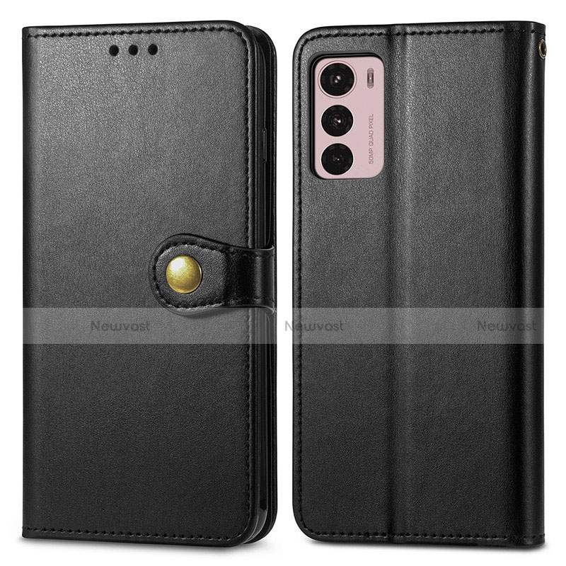 Leather Case Stands Flip Cover Holder S05D for Motorola Moto G42 Black