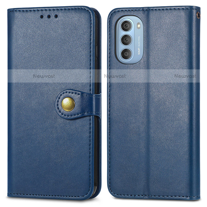 Leather Case Stands Flip Cover Holder S05D for Motorola Moto G51 5G Blue