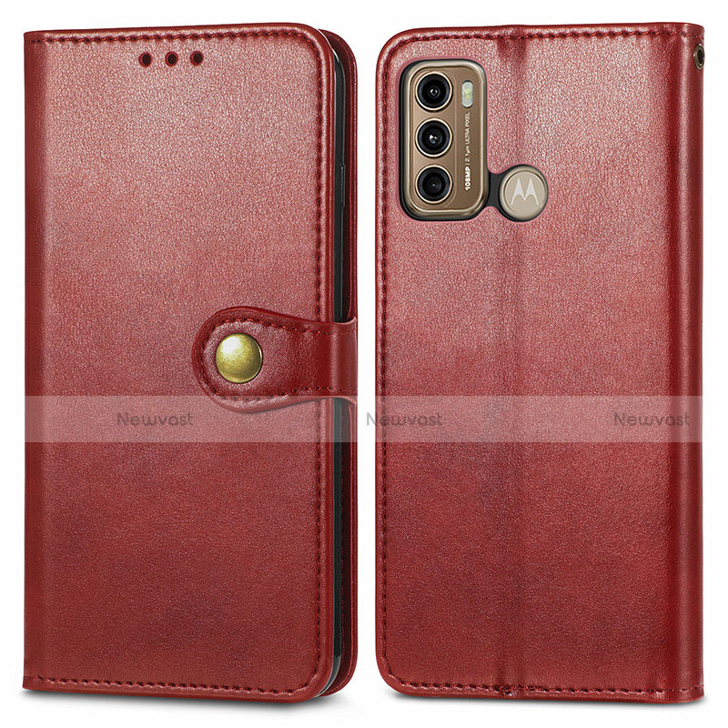 Leather Case Stands Flip Cover Holder S05D for Motorola Moto G60 Red