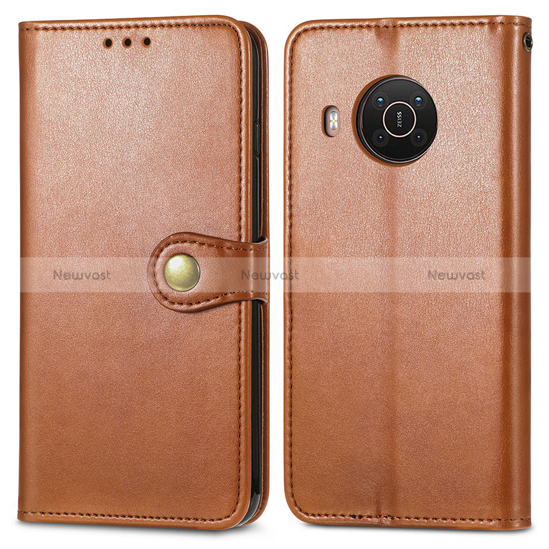 Leather Case Stands Flip Cover Holder S05D for Nokia X10 Brown