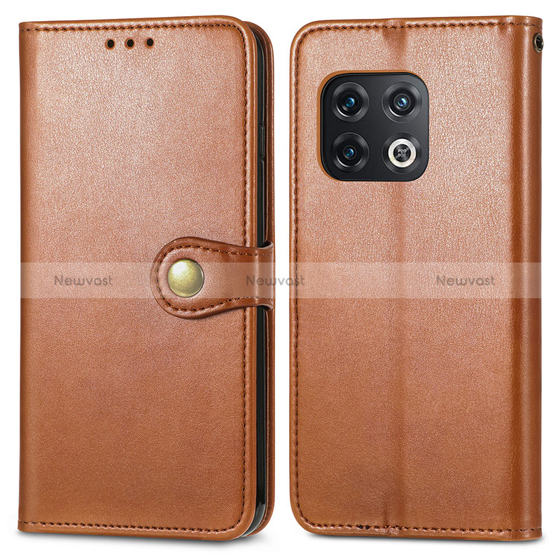 Leather Case Stands Flip Cover Holder S05D for OnePlus 10 Pro 5G Brown