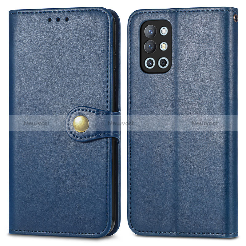 Leather Case Stands Flip Cover Holder S05D for OnePlus 9R 5G Blue