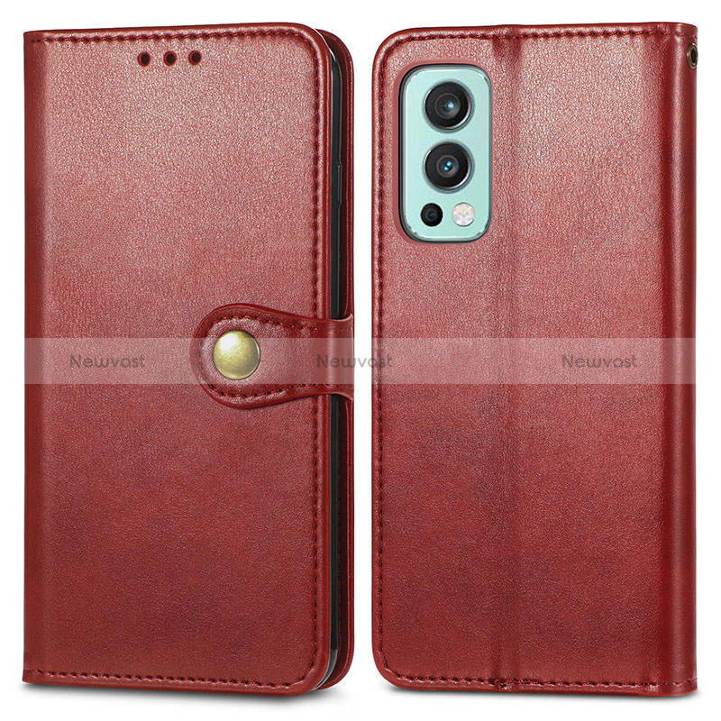 Leather Case Stands Flip Cover Holder S05D for OnePlus Nord 2 5G Red