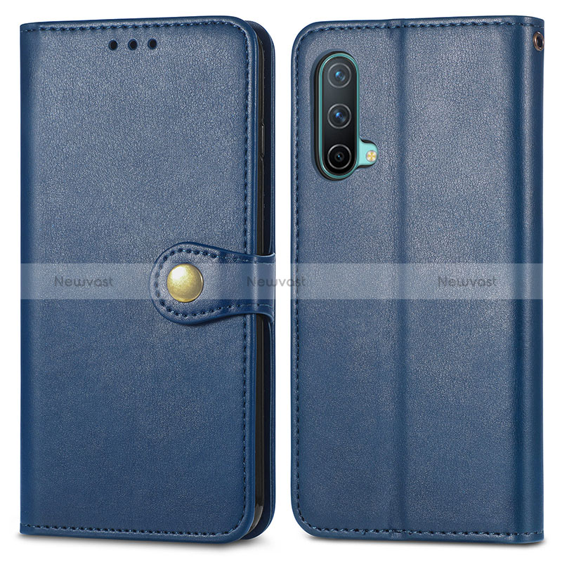 Leather Case Stands Flip Cover Holder S05D for OnePlus Nord CE 5G Blue