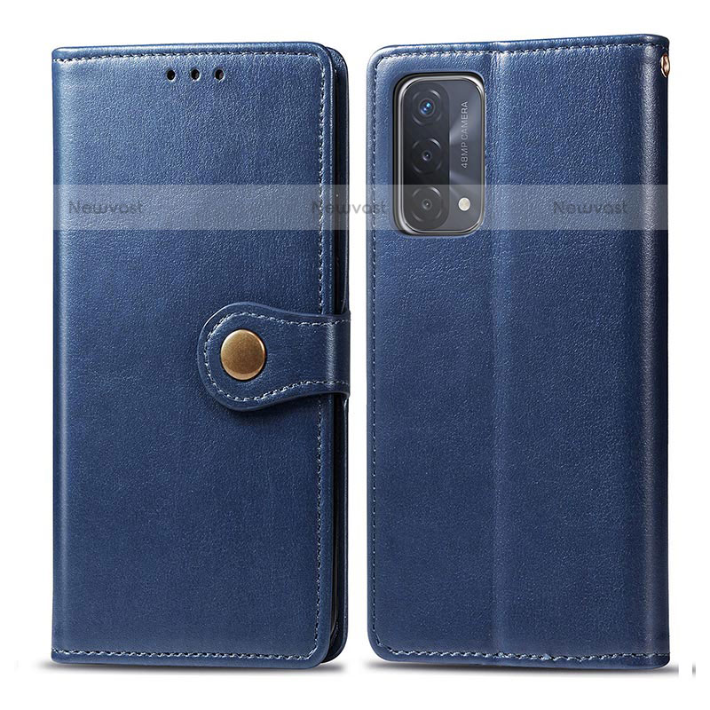 Leather Case Stands Flip Cover Holder S05D for OnePlus Nord N200 5G Blue