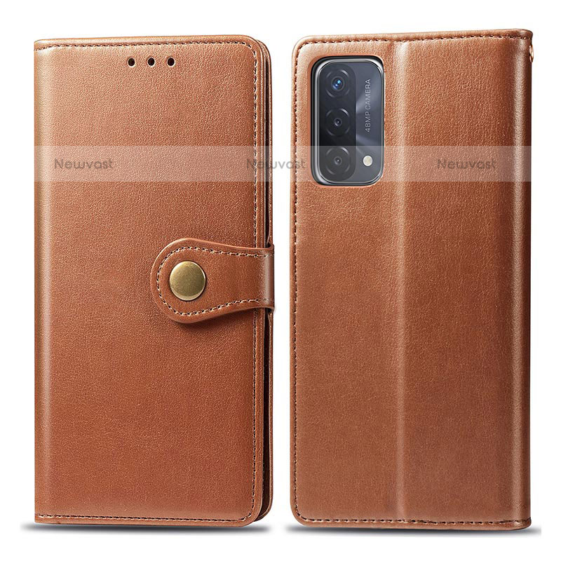 Leather Case Stands Flip Cover Holder S05D for OnePlus Nord N200 5G Brown