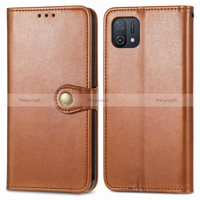 Leather Case Stands Flip Cover Holder S05D for Oppo A16K Brown