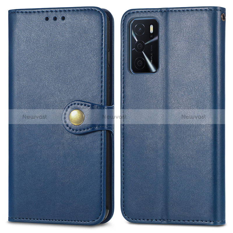 Leather Case Stands Flip Cover Holder S05D for Oppo A16s Blue