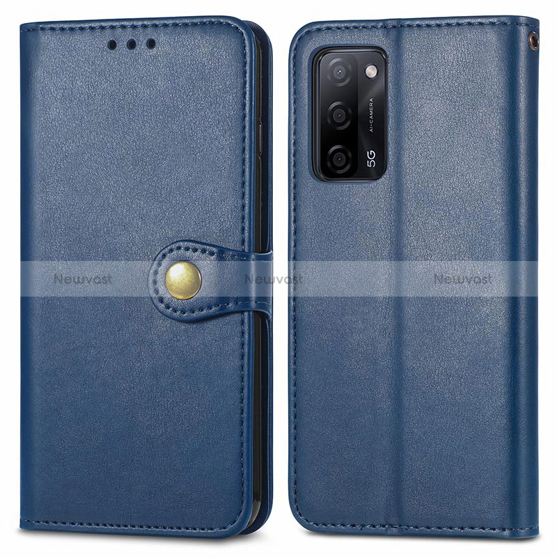 Leather Case Stands Flip Cover Holder S05D for Oppo A53s 5G Blue