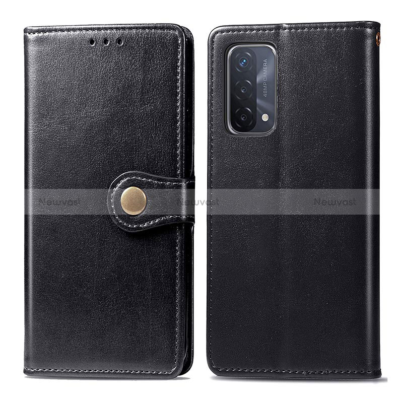 Leather Case Stands Flip Cover Holder S05D for Oppo A54 5G Black