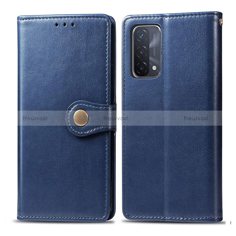 Leather Case Stands Flip Cover Holder S05D for Oppo A54 5G Blue