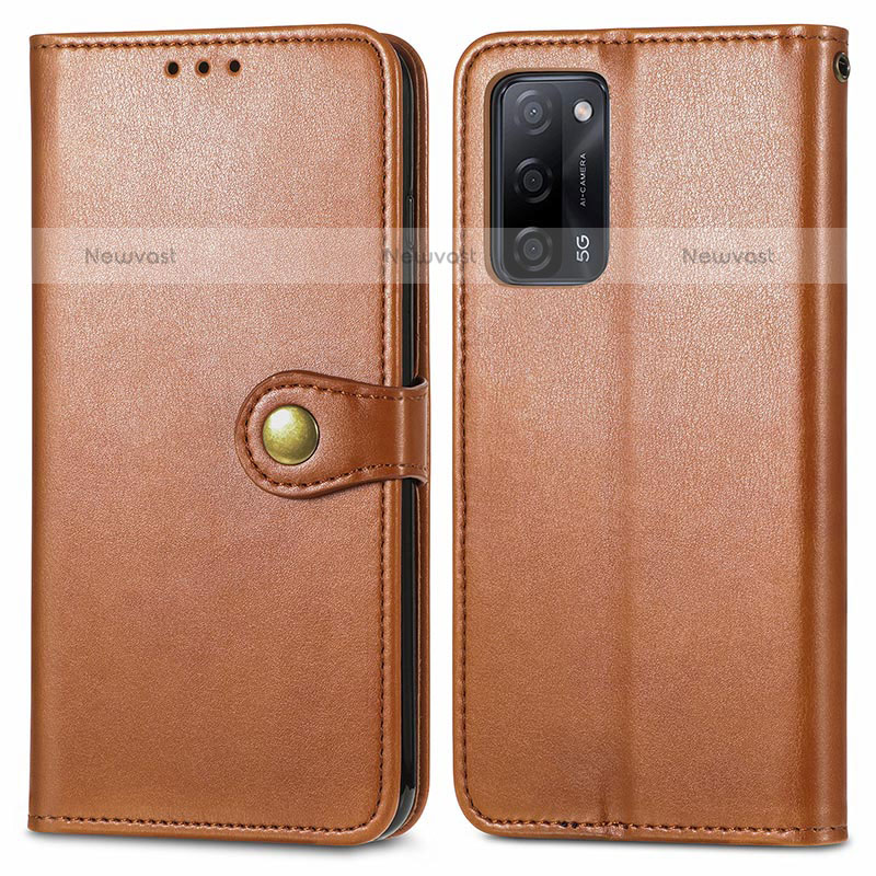 Leather Case Stands Flip Cover Holder S05D for Oppo A55 5G Brown