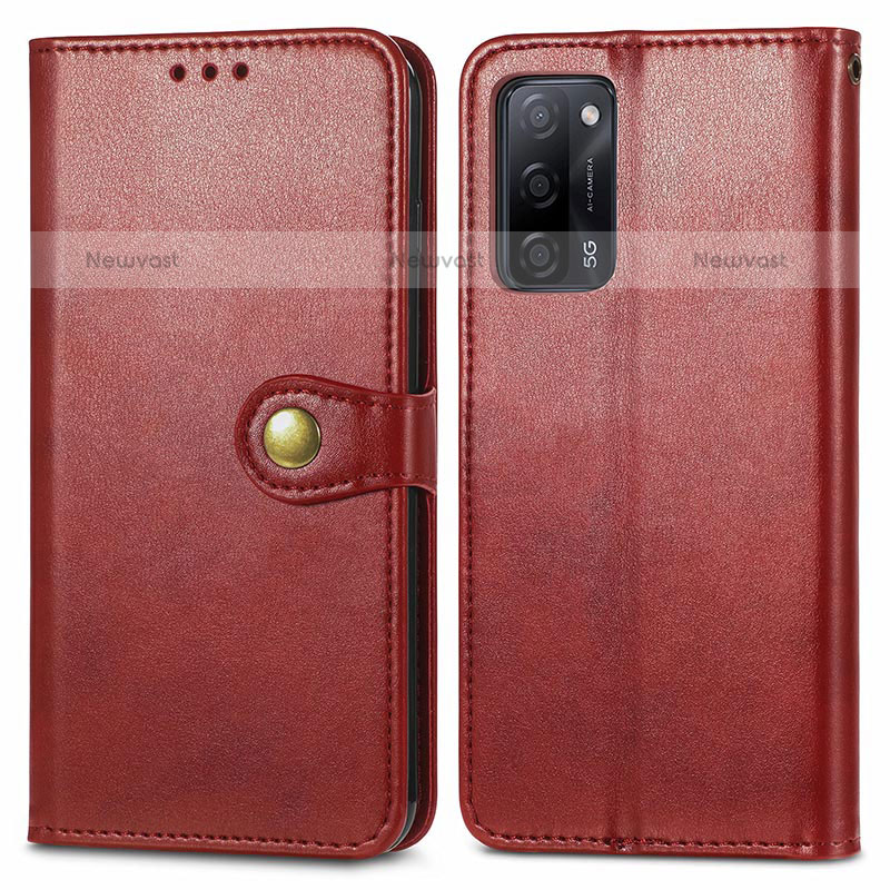 Leather Case Stands Flip Cover Holder S05D for Oppo A55 5G Red