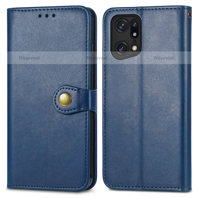 Leather Case Stands Flip Cover Holder S05D for Oppo Find X5 Pro 5G Blue