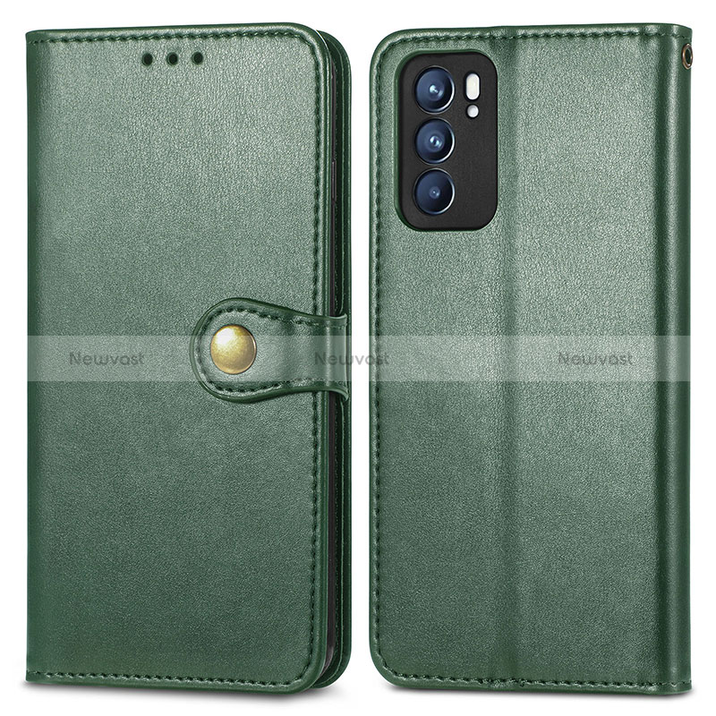 Leather Case Stands Flip Cover Holder S05D for Oppo Reno6 5G Green