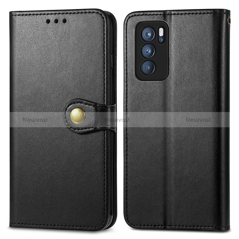 Leather Case Stands Flip Cover Holder S05D for Oppo Reno6 Pro 5G India Black