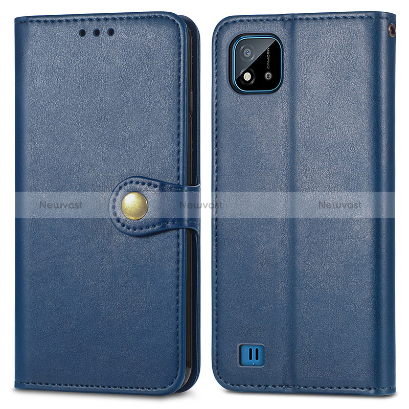 Leather Case Stands Flip Cover Holder S05D for Realme C11 (2021) Blue