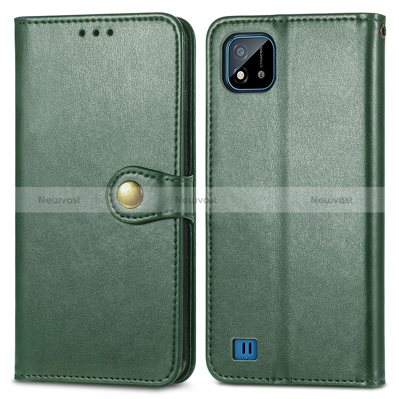 Leather Case Stands Flip Cover Holder S05D for Realme C11 (2021) Green