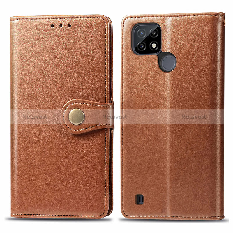 Leather Case Stands Flip Cover Holder S05D for Realme C21 Brown