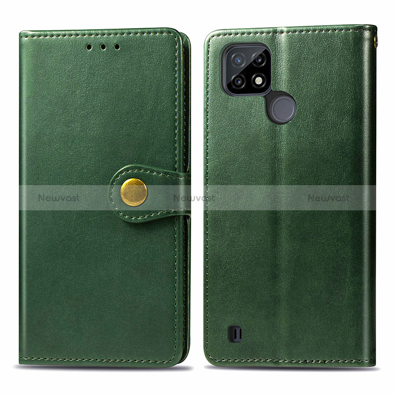 Leather Case Stands Flip Cover Holder S05D for Realme C25Y India Green