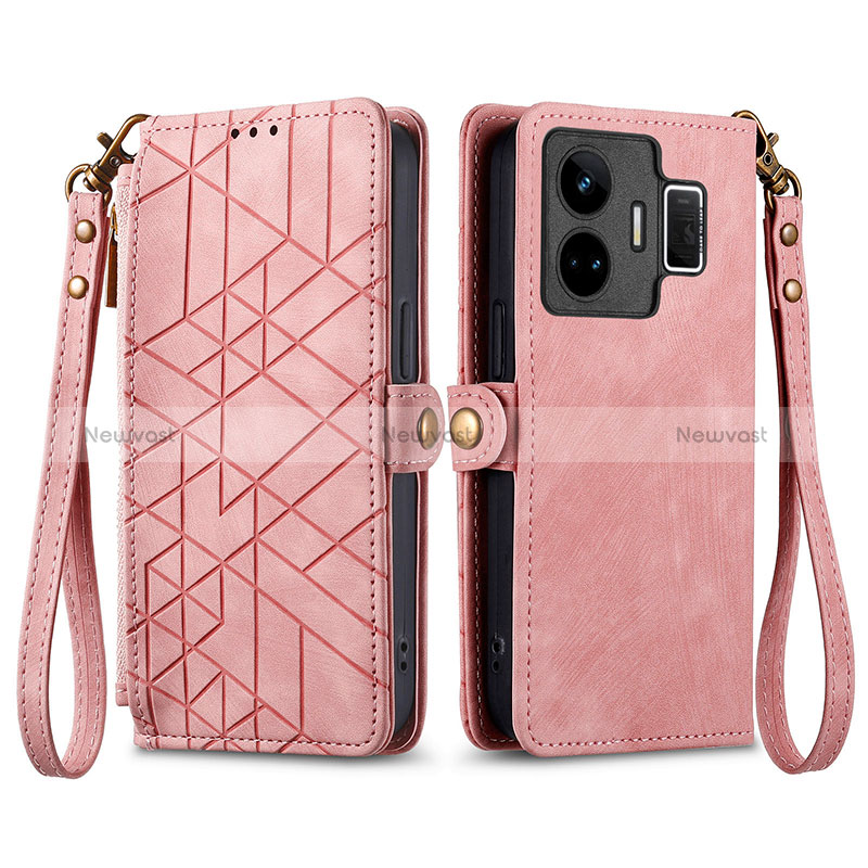 Leather Case Stands Flip Cover Holder S05D for Realme GT Neo5 240W 5G Pink