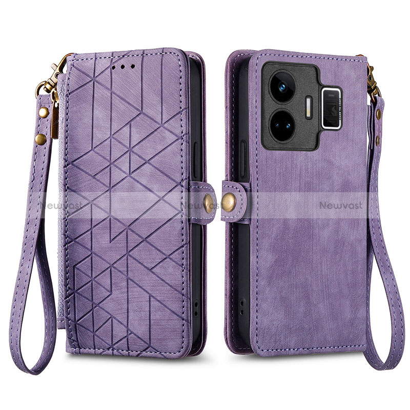 Leather Case Stands Flip Cover Holder S05D for Realme GT Neo6 5G Purple