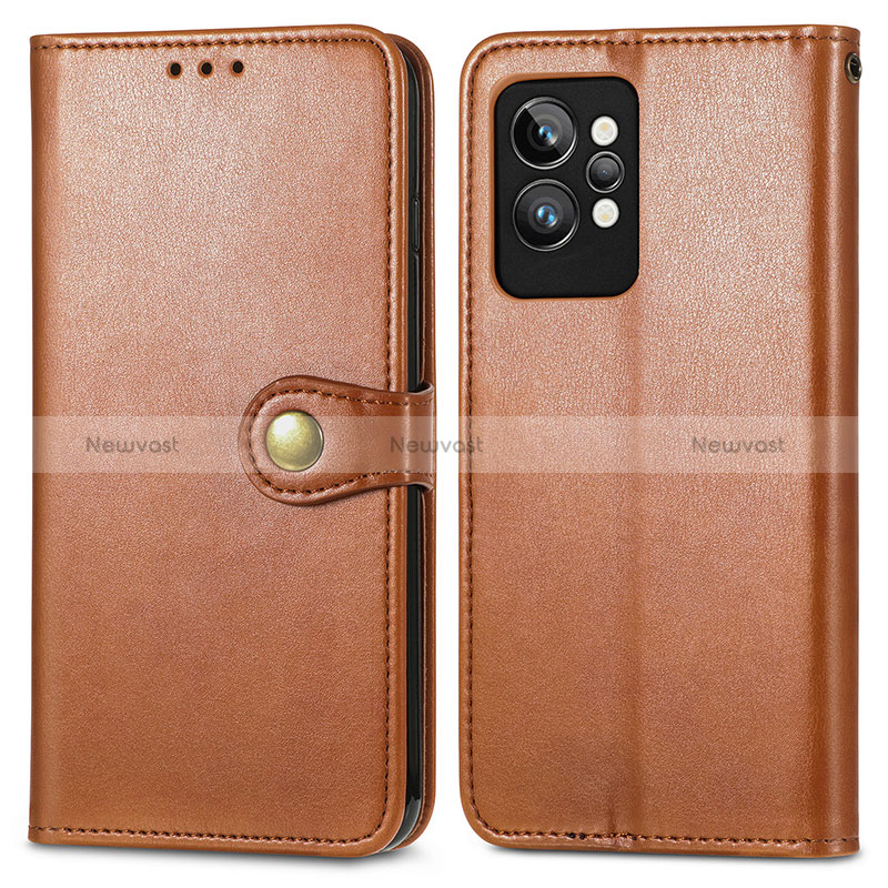 Leather Case Stands Flip Cover Holder S05D for Realme GT2 Pro 5G Brown