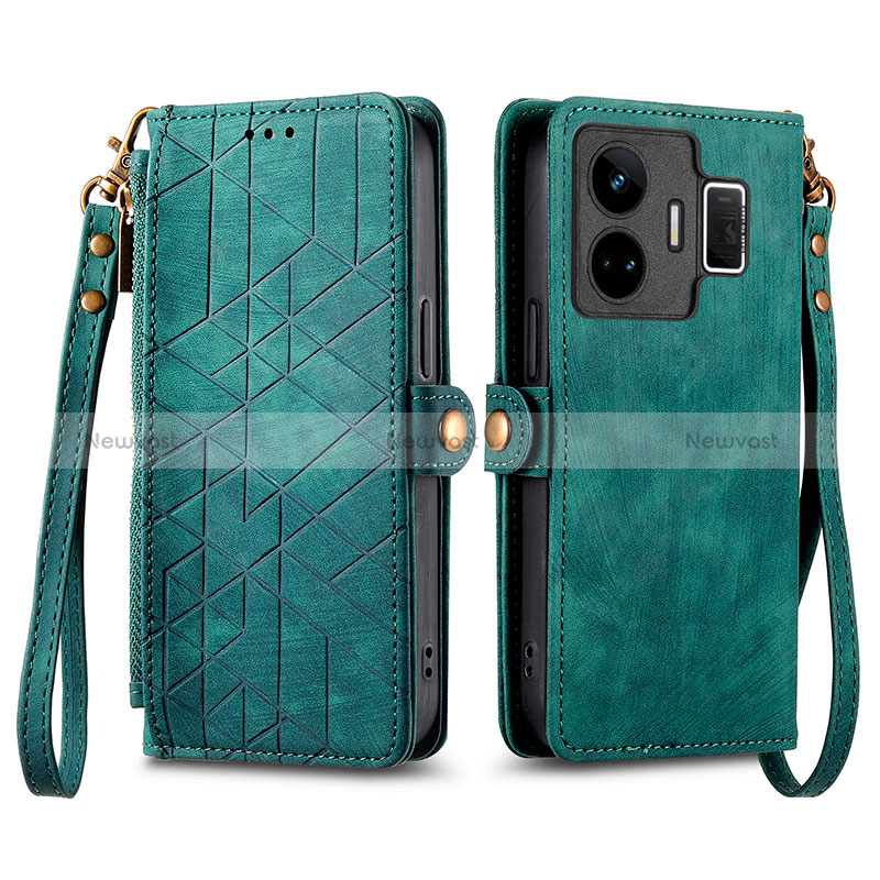 Leather Case Stands Flip Cover Holder S05D for Realme GT3 5G Green