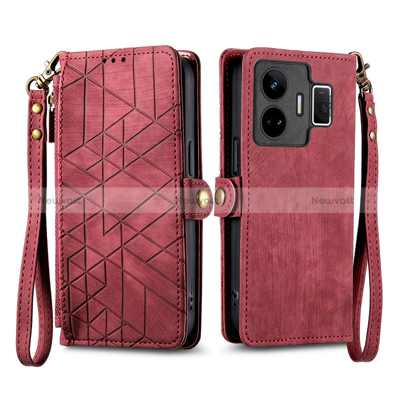 Leather Case Stands Flip Cover Holder S05D for Realme GT3 5G Red