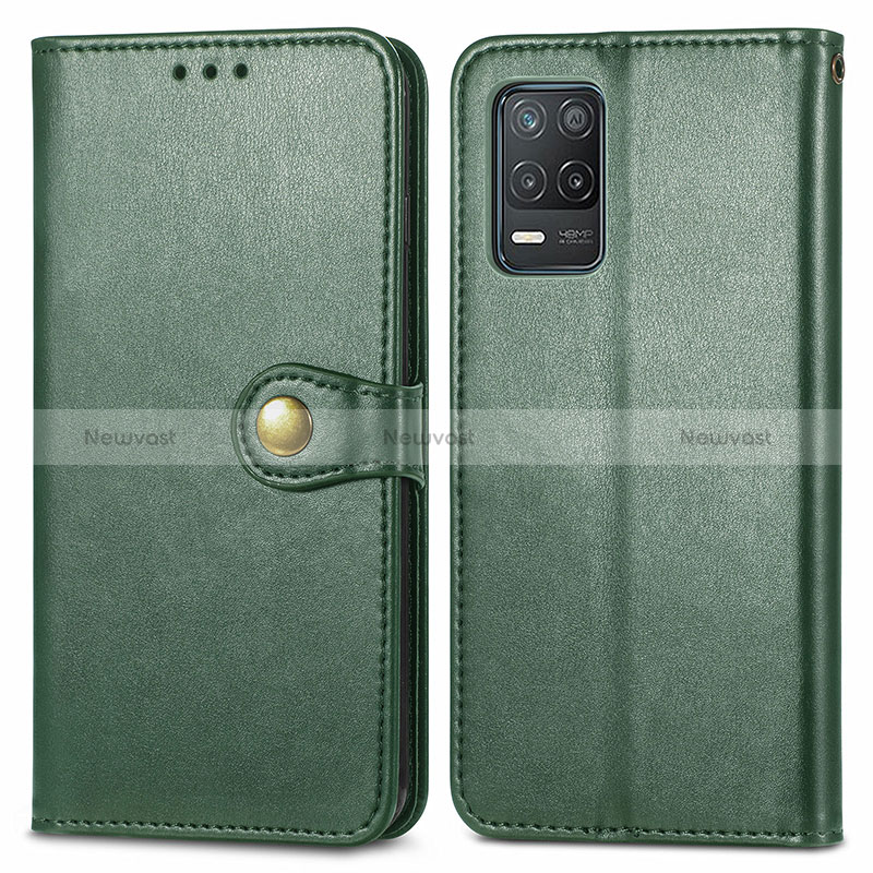 Leather Case Stands Flip Cover Holder S05D for Realme Narzo 30 5G Green