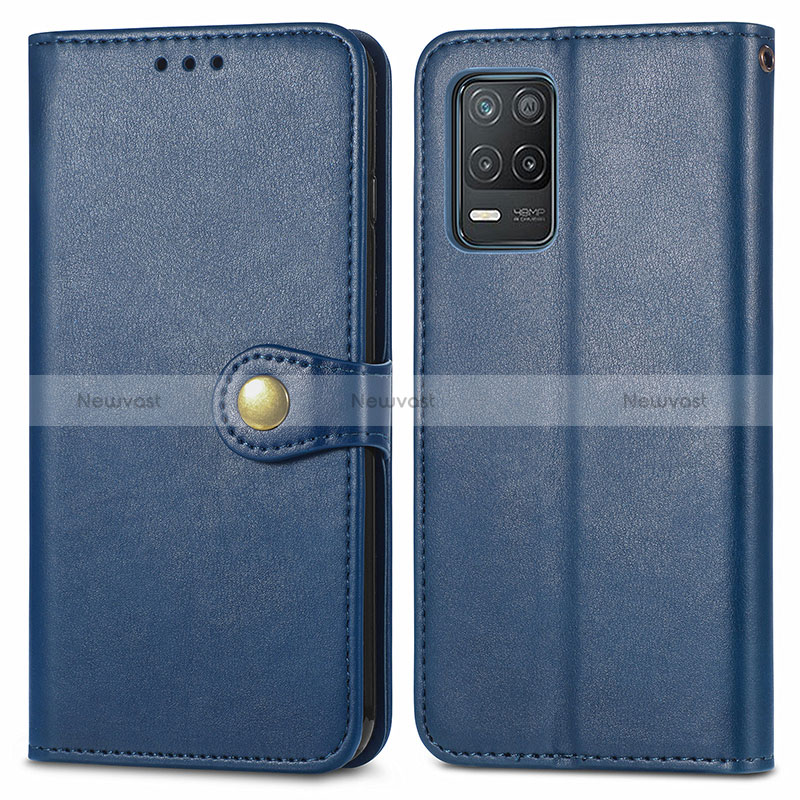 Leather Case Stands Flip Cover Holder S05D for Realme Q3i 5G Blue