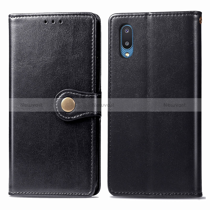 Leather Case Stands Flip Cover Holder S05D for Samsung Galaxy A02 Black