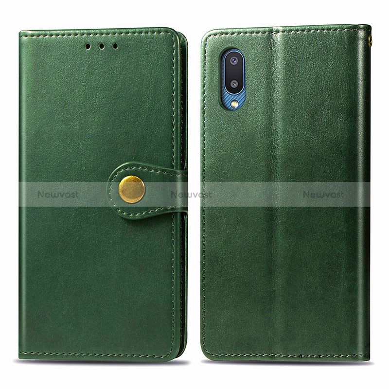 Leather Case Stands Flip Cover Holder S05D for Samsung Galaxy A02 Green