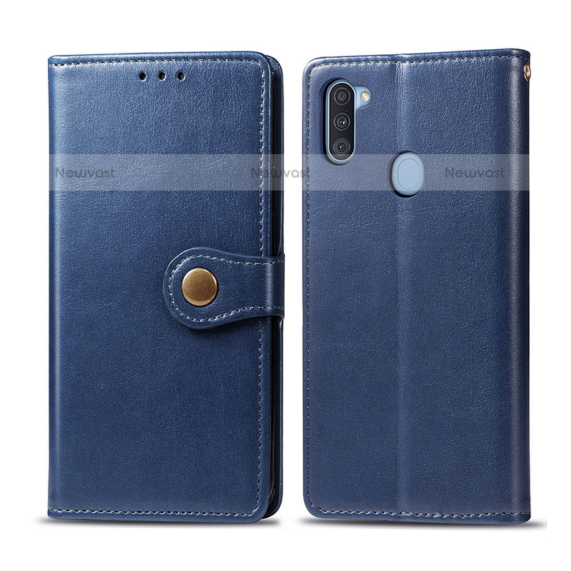 Leather Case Stands Flip Cover Holder S05D for Samsung Galaxy A11 Blue