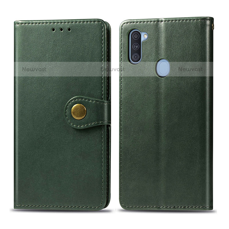 Leather Case Stands Flip Cover Holder S05D for Samsung Galaxy A11 Green