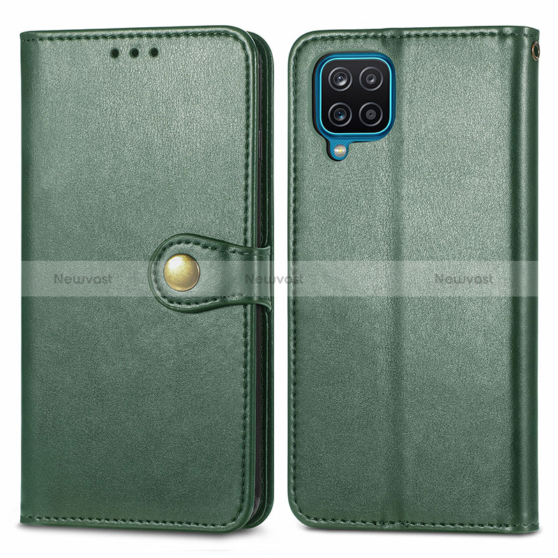 Leather Case Stands Flip Cover Holder S05D for Samsung Galaxy A12 Nacho Green