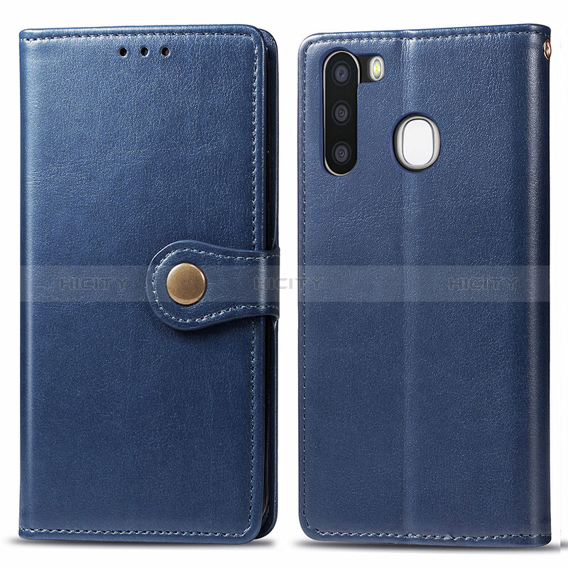 Leather Case Stands Flip Cover Holder S05D for Samsung Galaxy A21 European Blue