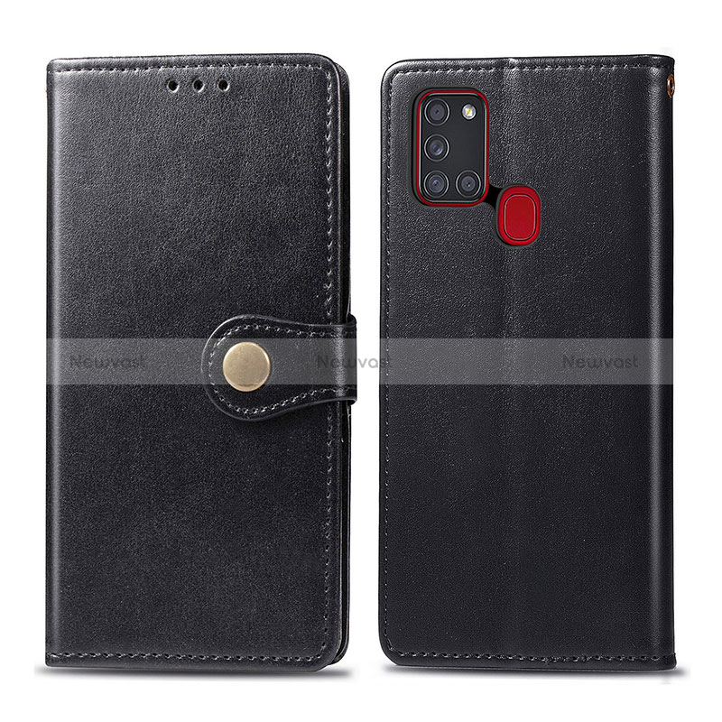 Leather Case Stands Flip Cover Holder S05D for Samsung Galaxy A21s Black