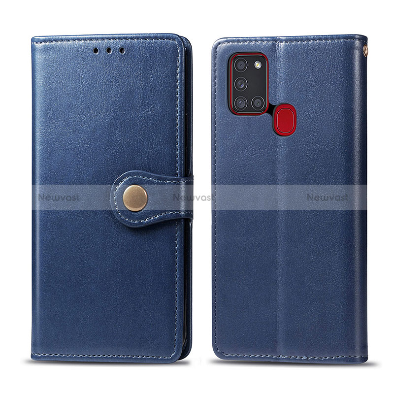 Leather Case Stands Flip Cover Holder S05D for Samsung Galaxy A21s Blue