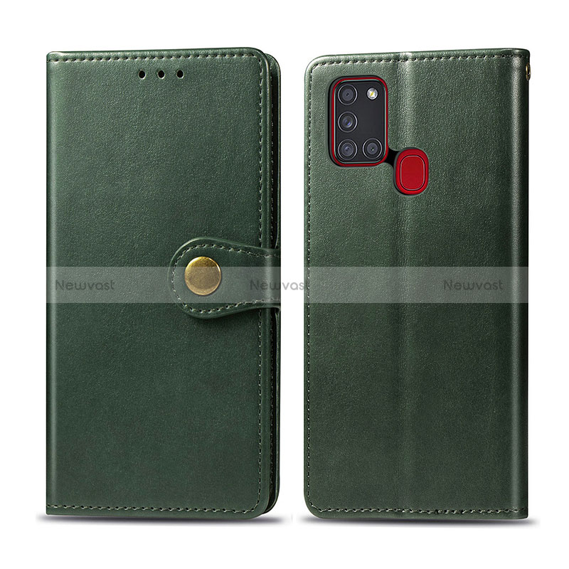 Leather Case Stands Flip Cover Holder S05D for Samsung Galaxy A21s Green