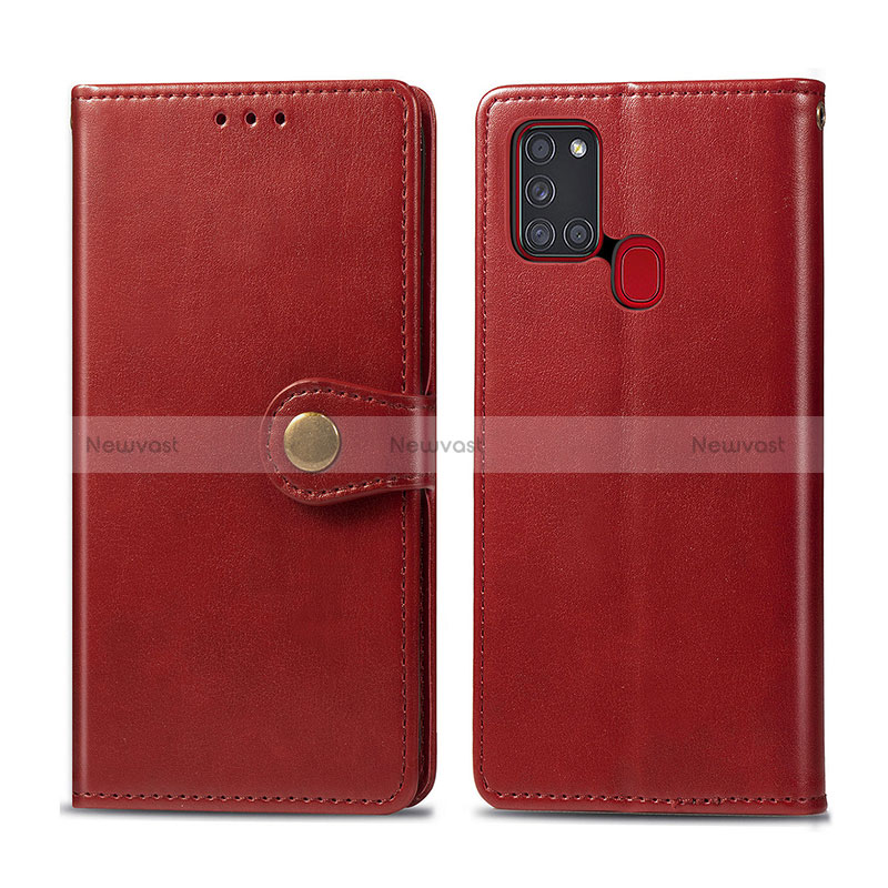 Leather Case Stands Flip Cover Holder S05D for Samsung Galaxy A21s Red