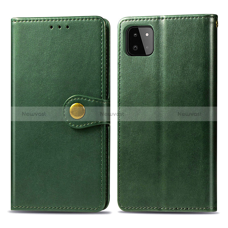 Leather Case Stands Flip Cover Holder S05D for Samsung Galaxy A22 5G Green