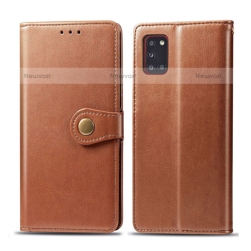 Leather Case Stands Flip Cover Holder S05D for Samsung Galaxy A31 Brown